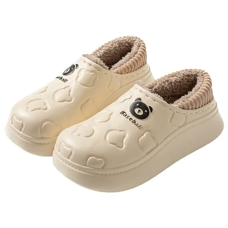 EVA bag with slippers autumn and winter 2024 lovers home thick bottom fleece-lined warm waterproof non-slip cotton slippers men - Image 5