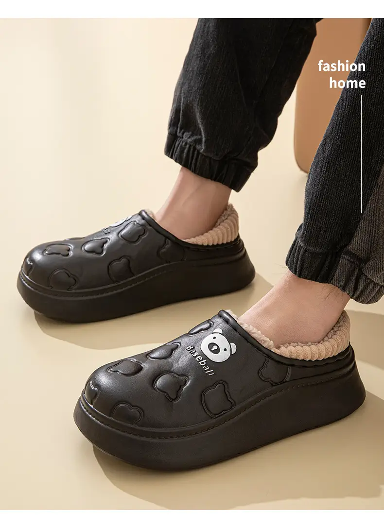 EVA bag with slippers autumn and winter 2024 lovers home thick bottom fleece-lined warm waterproof non-slip cotton slippers men — feature 12