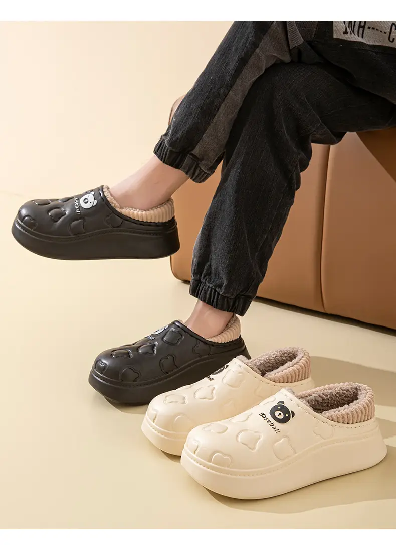 EVA bag with slippers autumn and winter 2024 lovers home thick bottom fleece-lined warm waterproof non-slip cotton slippers men — feature 14