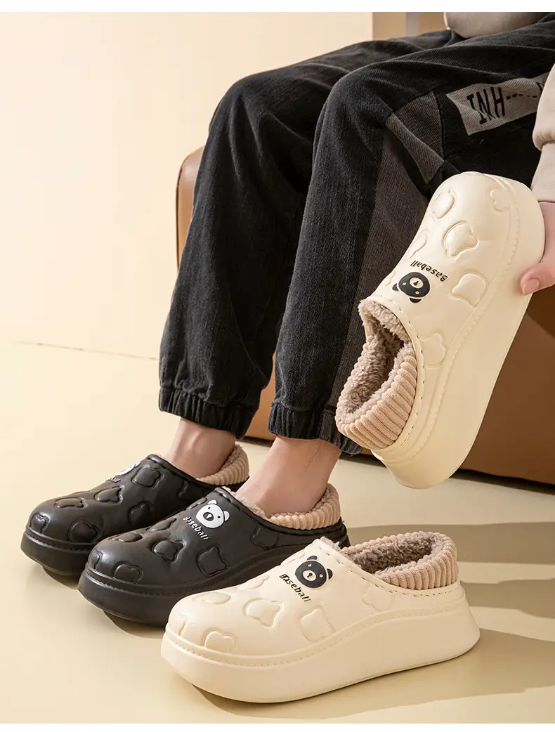 EVA bag with slippers autumn and winter 2024 lovers home thick bottom fleece-lined warm waterproof non-slip cotton slippers men — feature 15