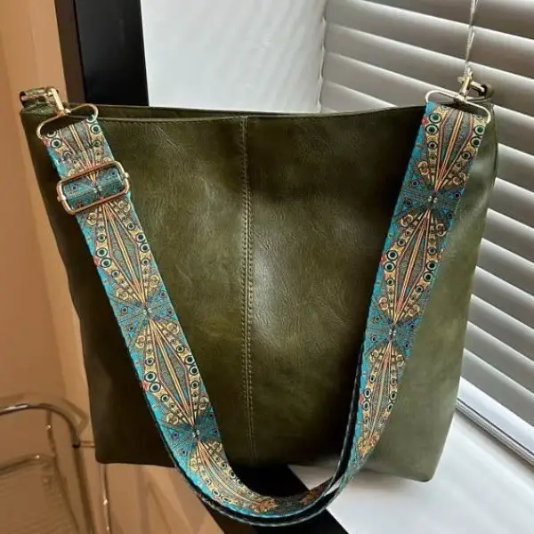 Wide Shoulder Strap Casual Commuting Bucket Bag Large Capacity - Image 6