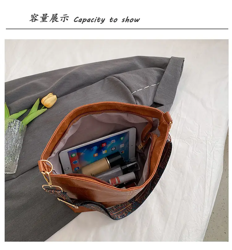 Wide Shoulder Strap Casual Commuting Bucket Bag Large Capacity — feature 10
