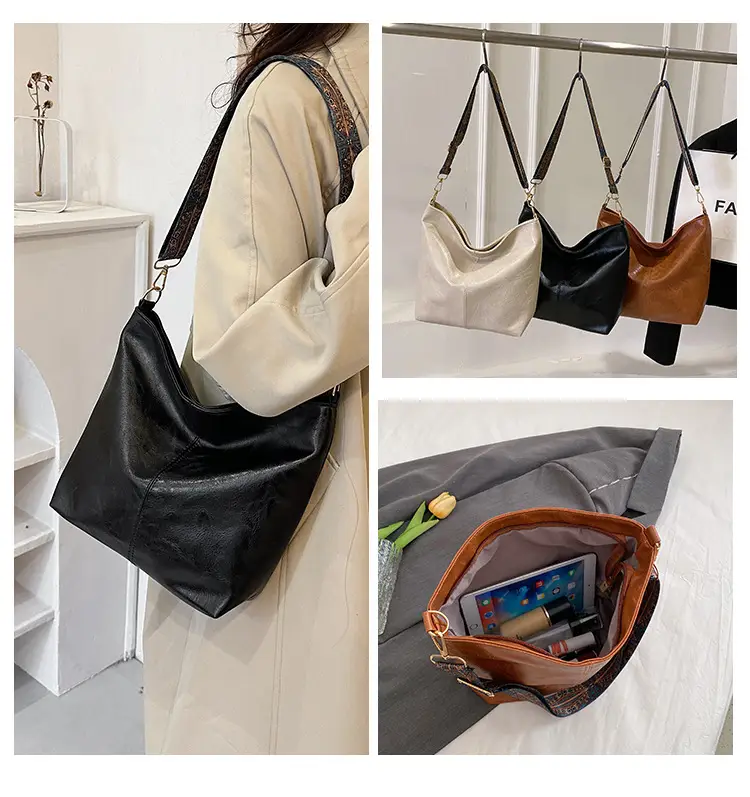Wide Shoulder Strap Casual Commuting Bucket Bag Large Capacity — feature 14