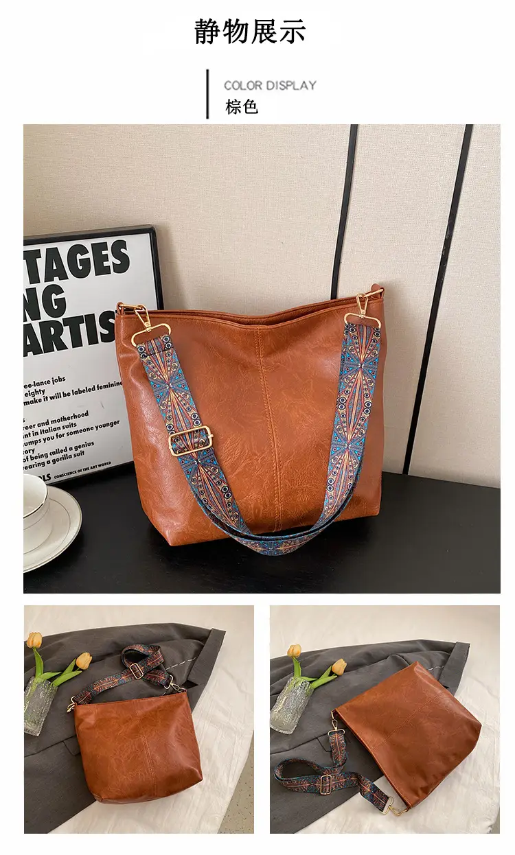 Wide Shoulder Strap Casual Commuting Bucket Bag Large Capacity — feature 15