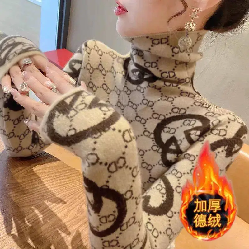 Double-sided Velvet Base Shirt Women's Thickened Autumn and Winter High Collar Foreign Style Inner Long-sleeved T-shirt Women's Slim-fit Warm Top Ins