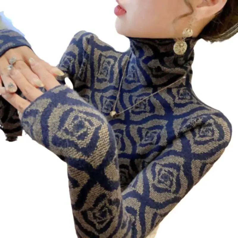 Double-sided Velvet Base Shirt Women's Thickened Autumn and Winter High Collar Foreign Style Inner Long-sleeved T-shirt Women's Slim-fit Warm Top Ins