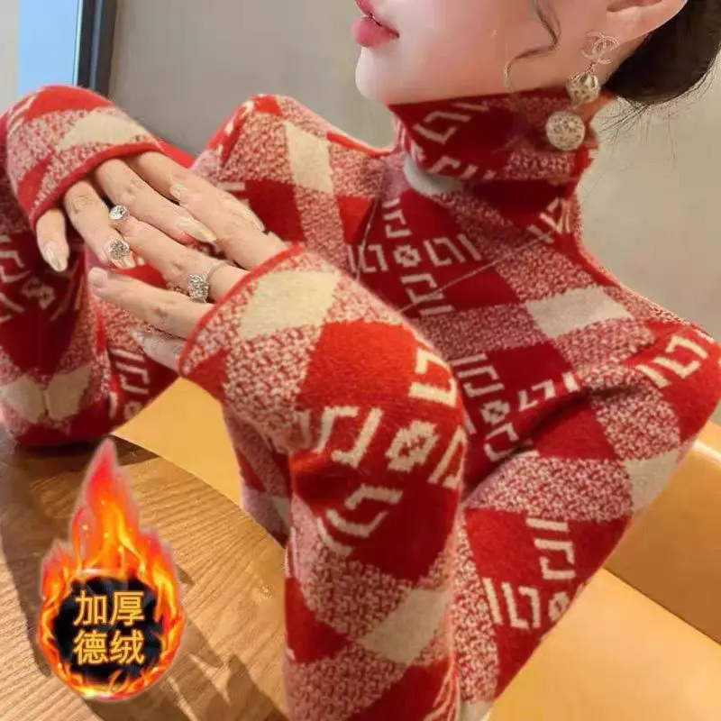 Double-sided Velvet Base Shirt Women's Thickened Autumn and Winter High Collar Foreign Style Inner Long-sleeved T-shirt Women's Slim-fit Warm Top Ins — feature 8
