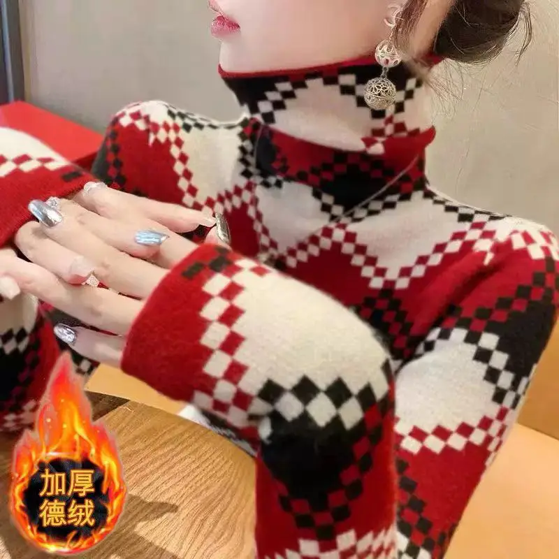 Double-sided Velvet Base Shirt Women's Thickened Autumn and Winter High Collar Foreign Style Inner Long-sleeved T-shirt Women's Slim-fit Warm Top Ins — feature 9