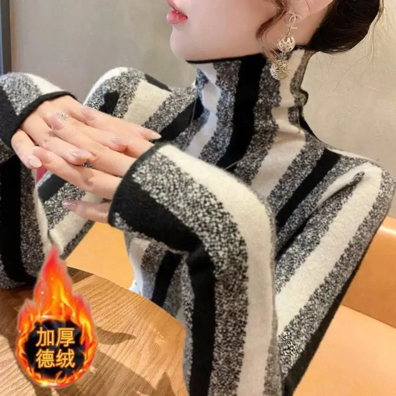 Double-sided Velvet Base Shirt Women's Thickened Autumn and Winter High Collar Foreign Style Inner Long-sleeved T-shirt Women's Slim-fit Warm Top Ins