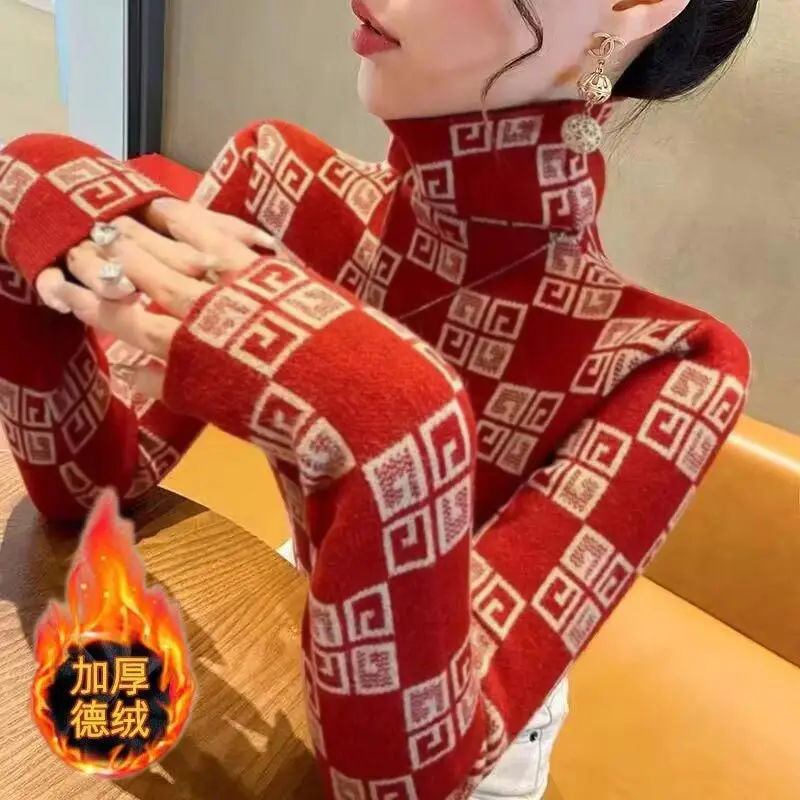 Double-sided Velvet Base Shirt Women's Thickened Autumn and Winter High Collar Foreign Style Inner Long-sleeved T-shirt Women's Slim-fit Warm Top Ins