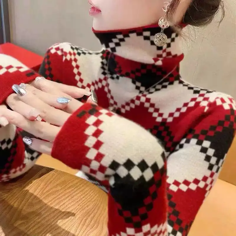 Double-sided Velvet Base Shirt Women's Thickened Autumn and Winter High Collar Foreign Style Inner Long-sleeved T-shirt Women's Slim-fit Warm Top Ins