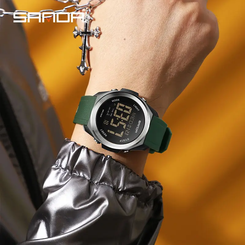 Sanda Digital Watch Green Silicone Multi-Function Men's Sports - Image 10