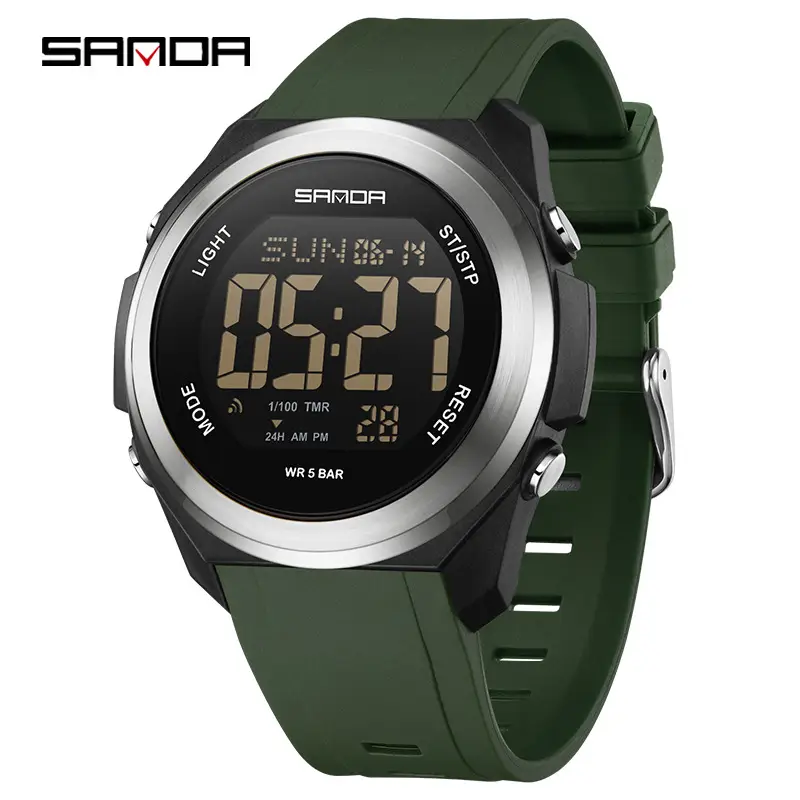 Sanda Digital Watch Green Silicone Multi-Function Men's Sports - Image 3
