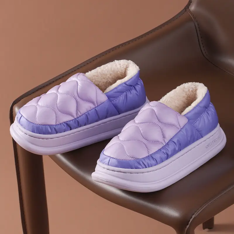 2025 New Women's Autumn and Winter Non-Slip Waterproof Fleece-Lined Warm down Fabric Maternity Slippers Cotton Shoes