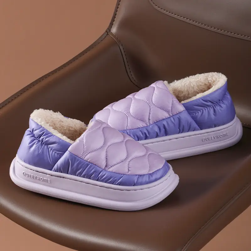 2025 New Women's Autumn and Winter Non-Slip Waterproof Fleece-Lined Warm down Fabric Maternity Slippers Cotton Shoes