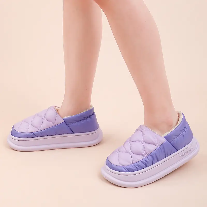 2025 New Women's Autumn and Winter Non-Slip Waterproof Fleece-Lined Warm down Fabric Maternity Slippers Cotton Shoes