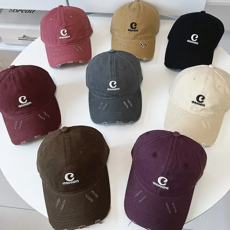 Women Maroon Letter Hole Cap Spring Sun Hat