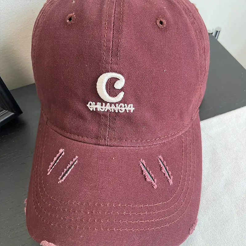 Women Maroon Letter Hole Cap Spring Sun Hat