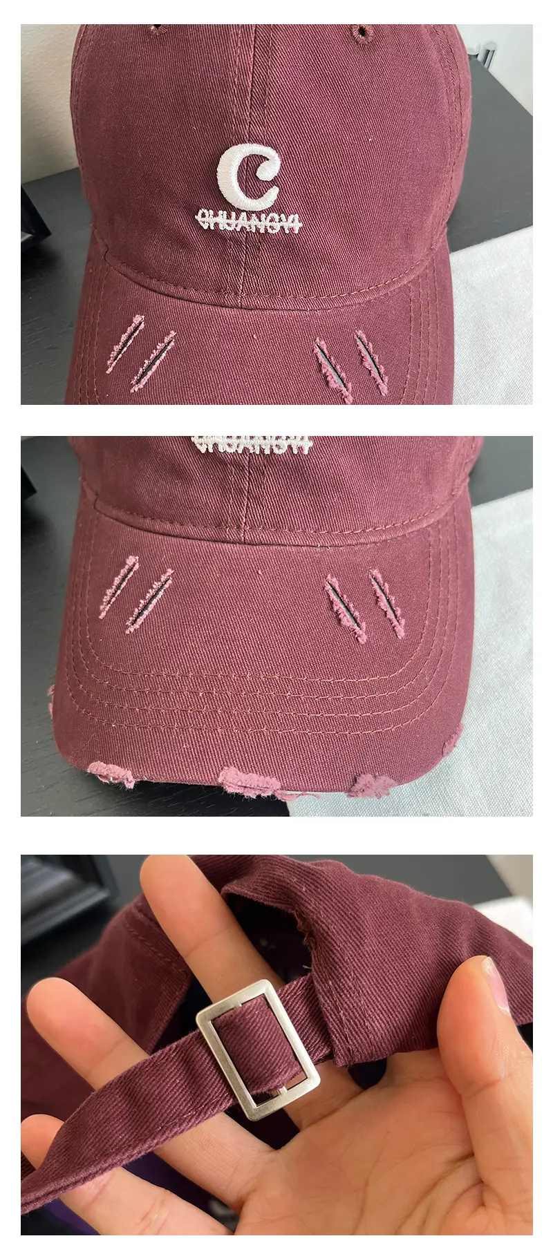 Women Maroon Letter Hole Cap Spring Sun Hat — feature 10