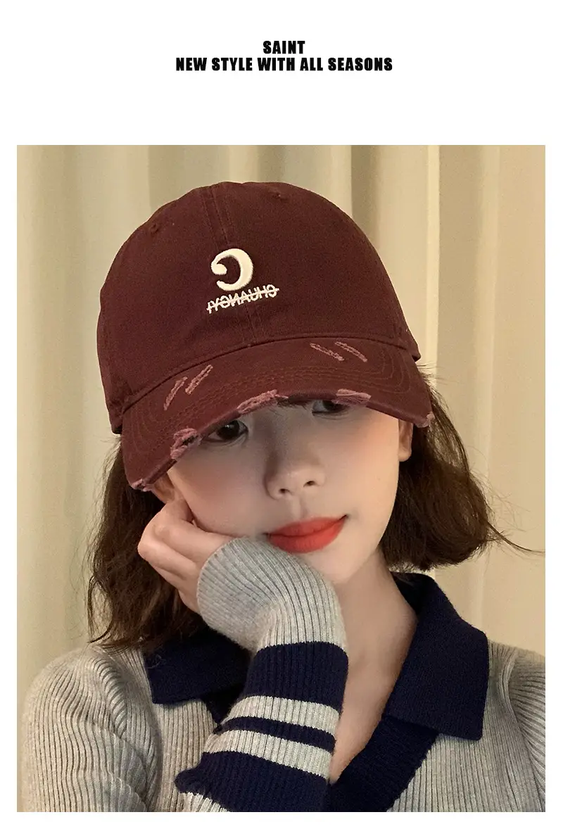 Women Maroon Letter Hole Cap Spring Sun Hat — feature 2