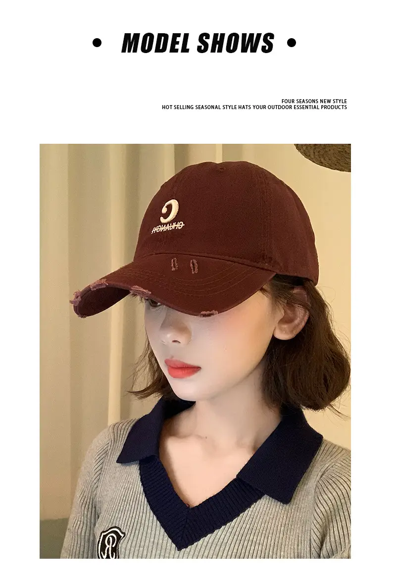 Women Maroon Letter Hole Cap Spring Sun Hat — feature 3