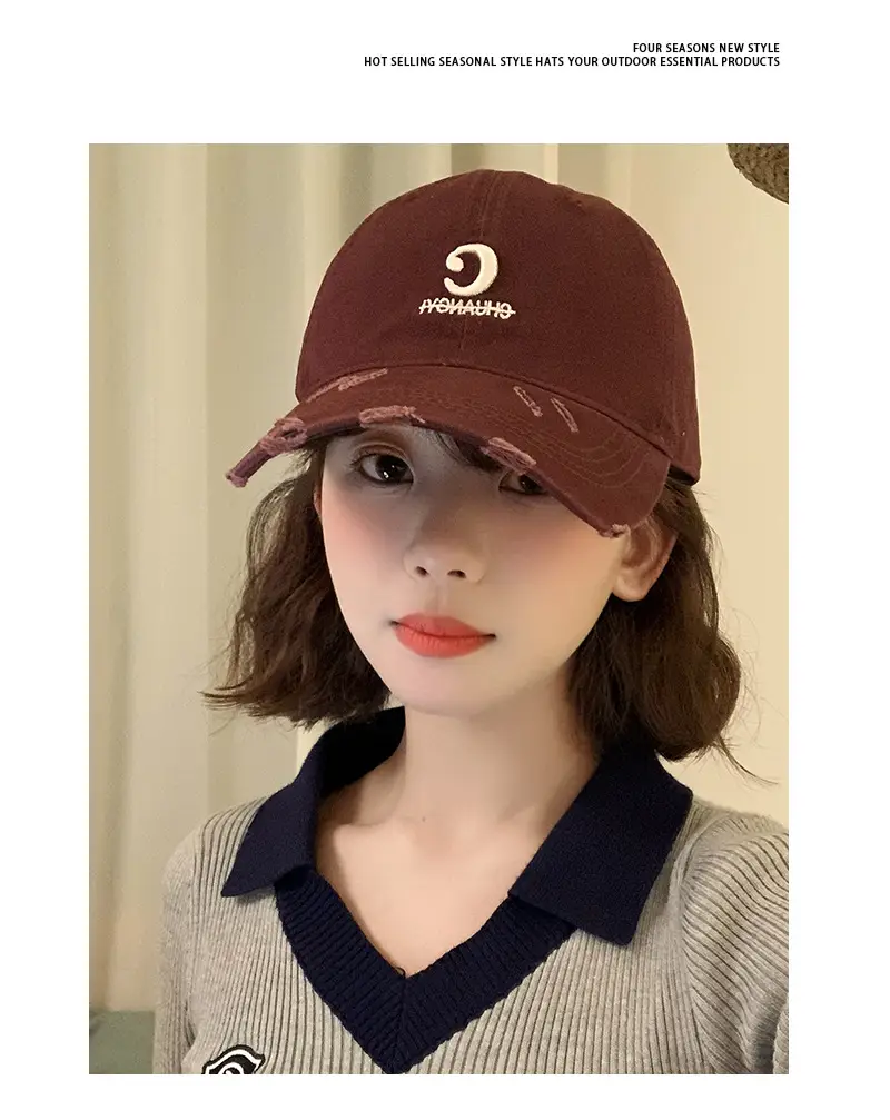 Women Maroon Letter Hole Cap Spring Sun Hat — feature 4