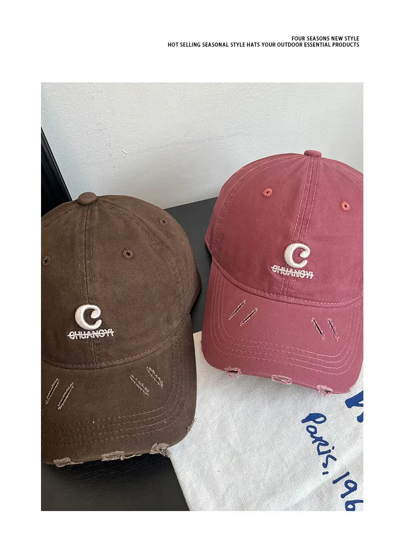 Women Maroon Letter Hole Cap Spring Sun Hat — feature 6