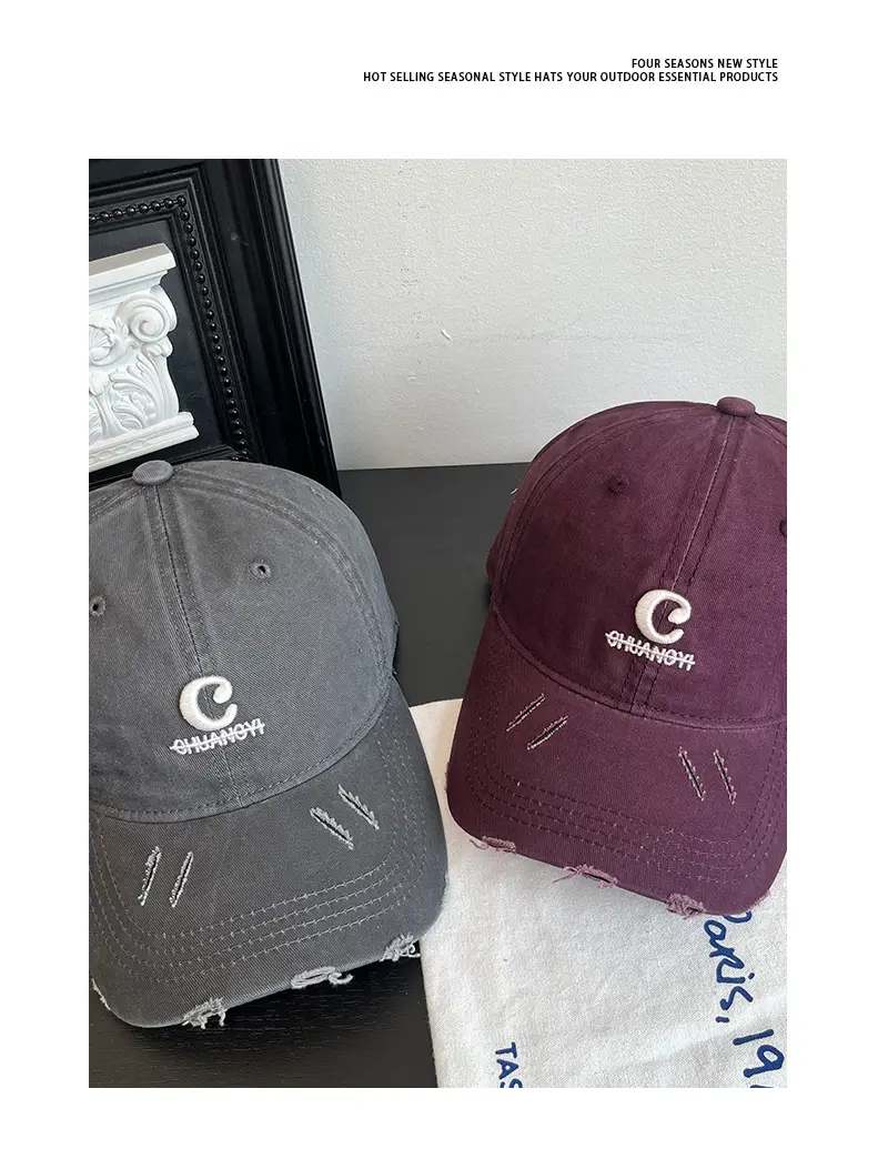 Women Maroon Letter Hole Cap Spring Sun Hat — feature 7
