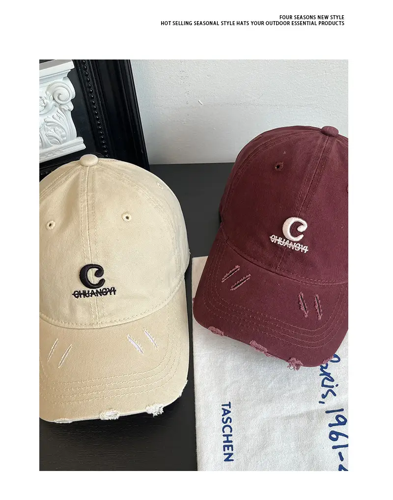Women Maroon Letter Hole Cap Spring Sun Hat — feature 8