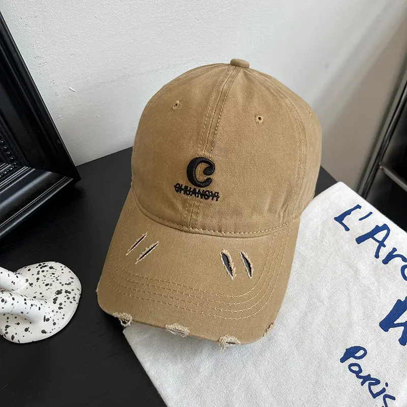 Women Maroon Letter Hole Cap Spring Sun Hat