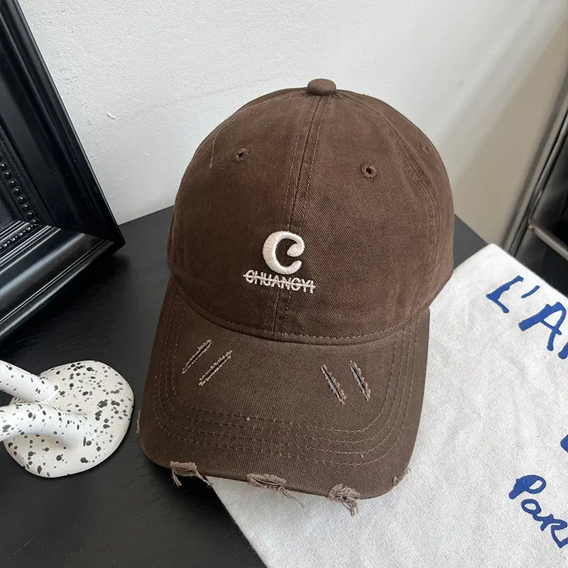 Women Maroon Letter Hole Cap Spring Sun Hat