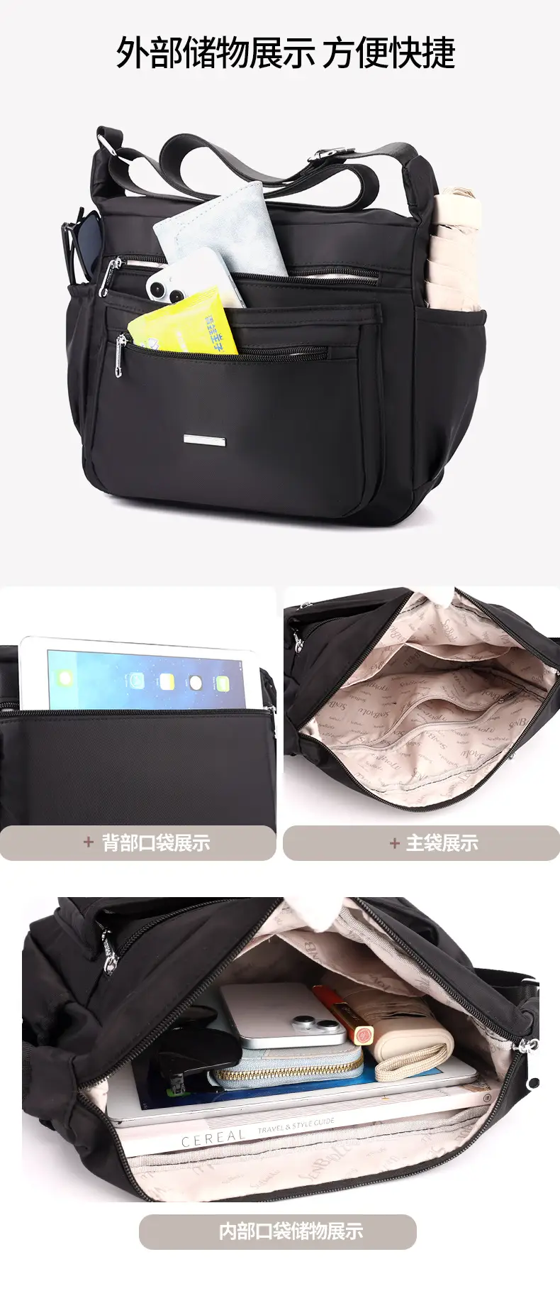 Women's Blue Messenger Bag 2024 Winter Large Capacity Nylon — feature 13