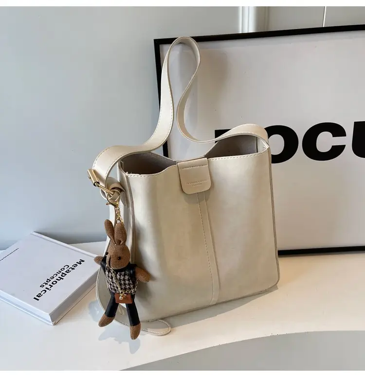 Women's Brown Leather Shoulder Bag with Cute Toy Charm — feature 29