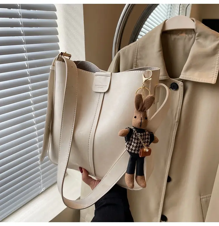 Women's Brown Leather Shoulder Bag with Cute Toy Charm — feature 33