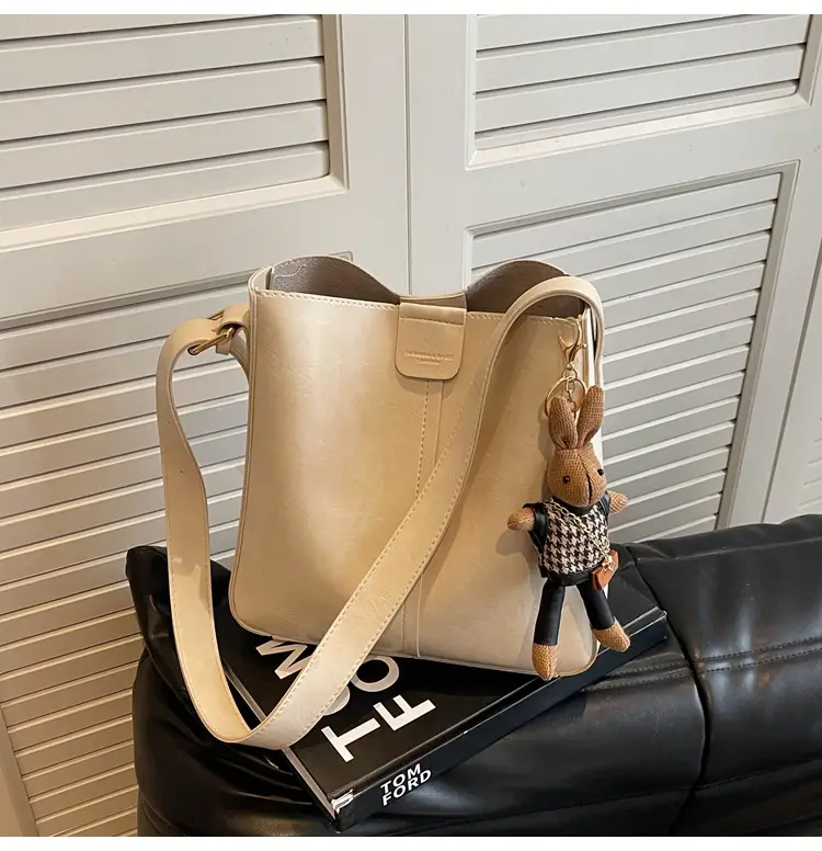 Women's Brown Leather Shoulder Bag with Cute Toy Charm — feature 41