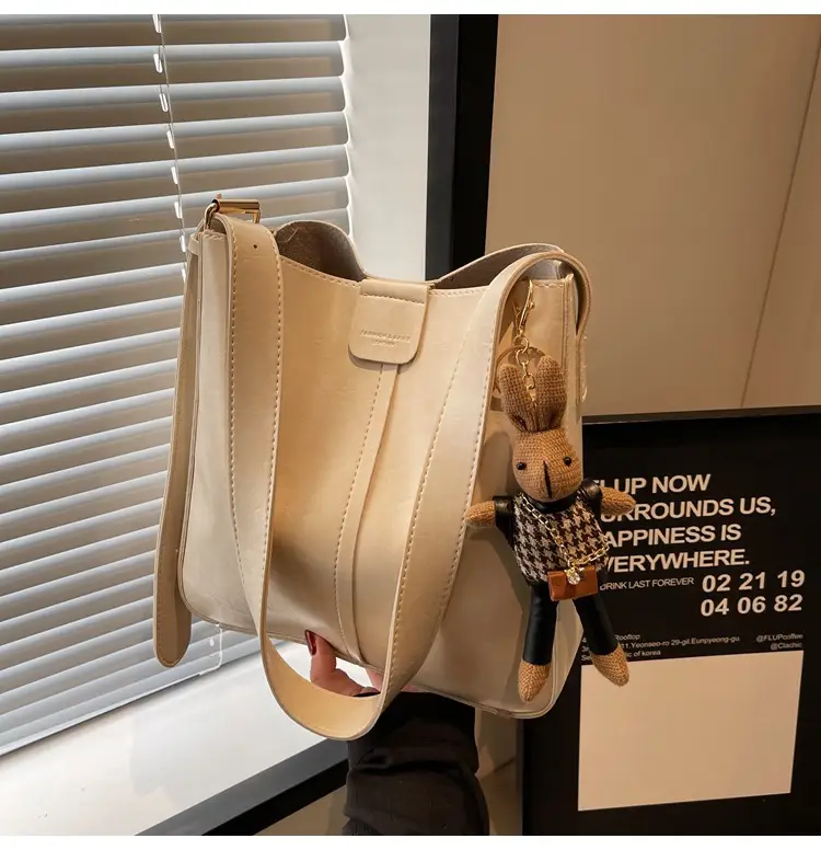 Women's Brown Leather Shoulder Bag with Cute Toy Charm — feature 50