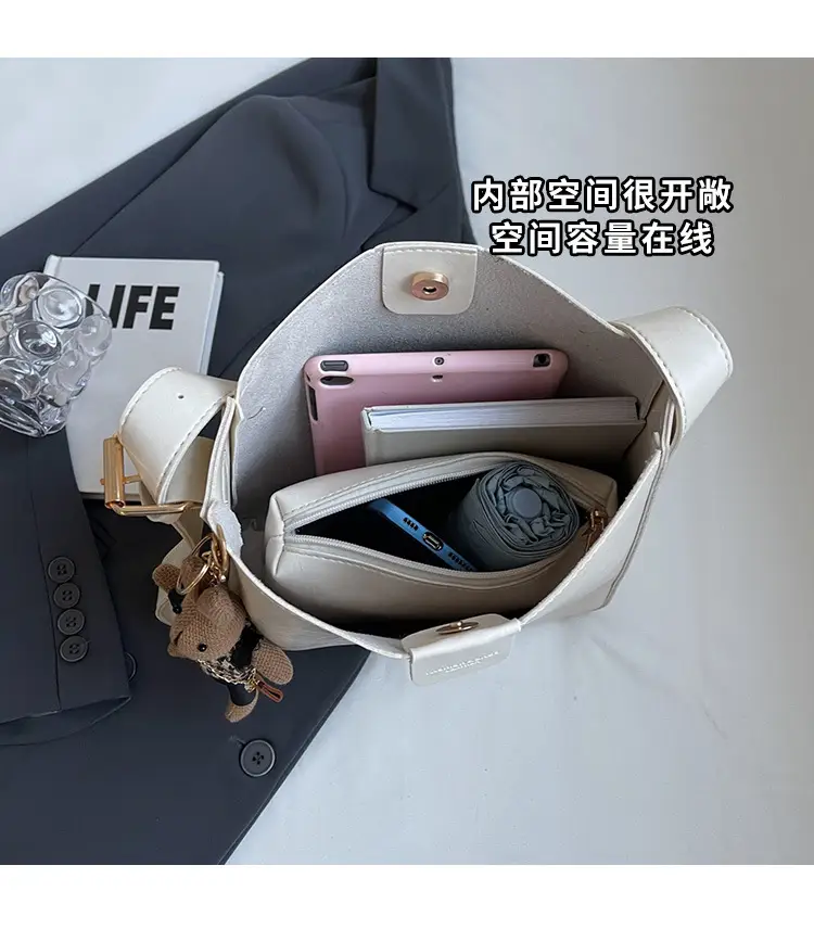 Women's Brown Leather Shoulder Bag with Cute Toy Charm — feature 7