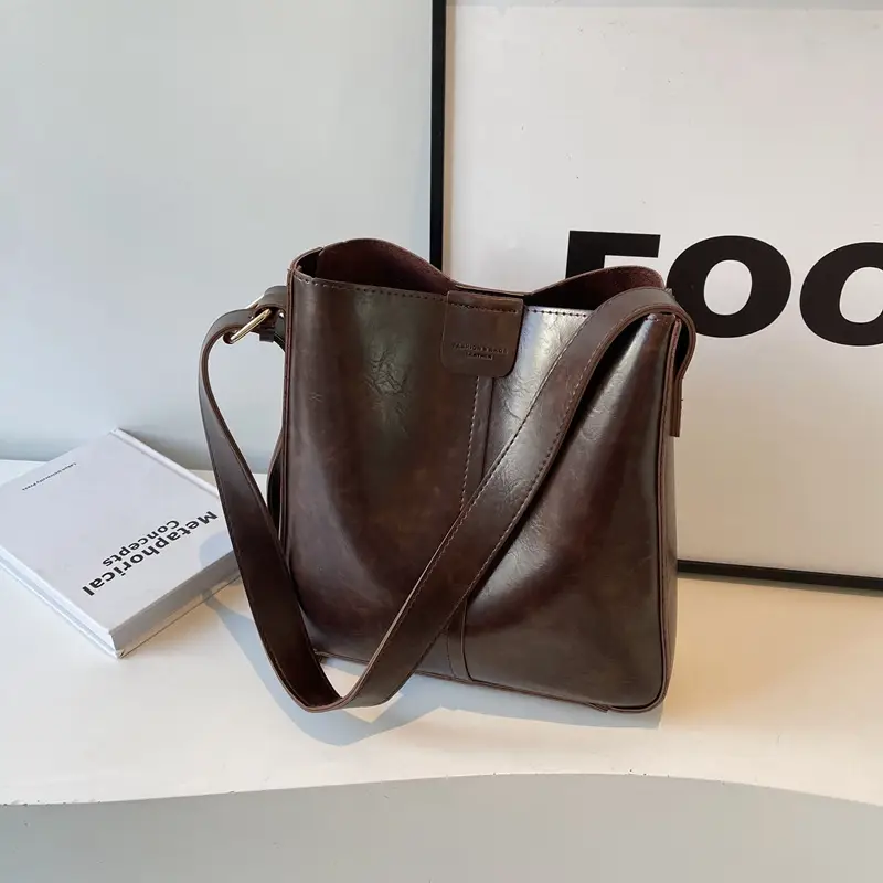 Women's Brown Leather Shoulder Bag with Cute Toy Charm - Image 6
