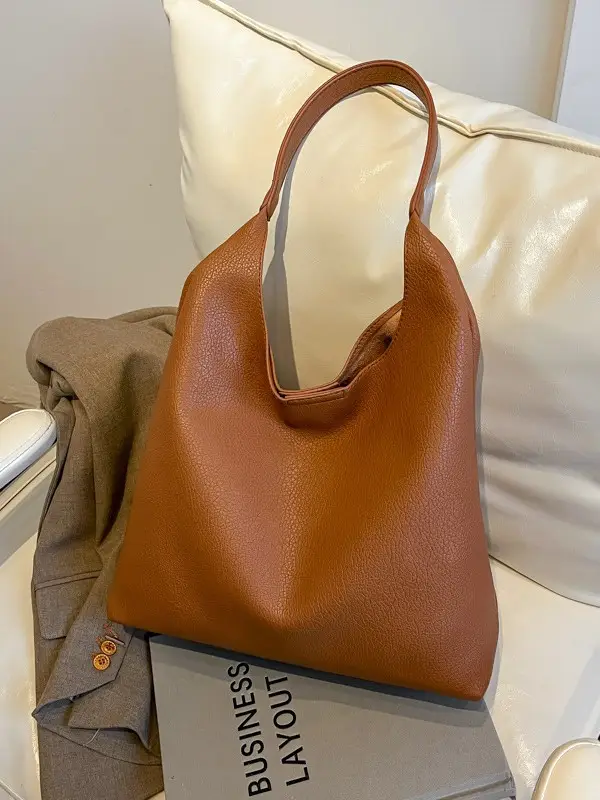 Brown Leather Shoulder Bag for Women Large Capacity 2024