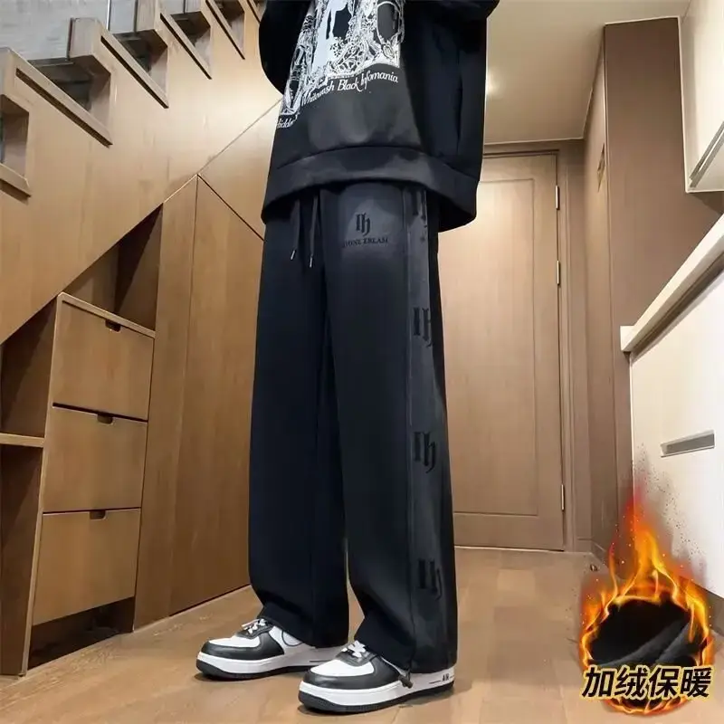 Foreign Trade Spring and Autumn Youth Fleece-Lit Pants Men's Wide-Leg Loose Sweatpants Men's Loose Tight Sports Fashion Brand High Street Casual - Image 3