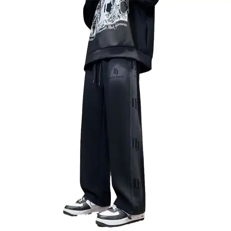 Foreign Trade Spring and Autumn Youth Fleece-Lit Pants Men's Wide-Leg Loose Sweatpants Men's Loose Tight Sports Fashion Brand High Street Casual - Image 4