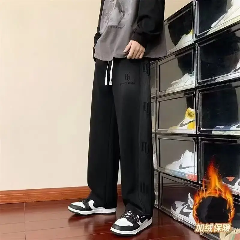 Foreign Trade Spring and Autumn Youth Fleece-Lit Pants Men's Wide-Leg Loose Sweatpants Men's Loose Tight Sports Fashion Brand High Street Casual — feature 12