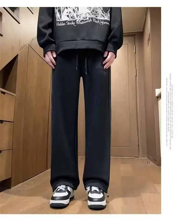 Foreign Trade Spring and Autumn Youth Fleece-Lit Pants Men's Wide-Leg Loose Sweatpants Men's Loose Tight Sports Fashion Brand High Street Casual — feature 4