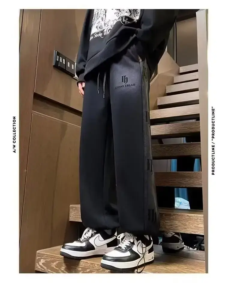 Foreign Trade Spring and Autumn Youth Fleece-Lit Pants Men's Wide-Leg Loose Sweatpants Men's Loose Tight Sports Fashion Brand High Street Casual — feature 5