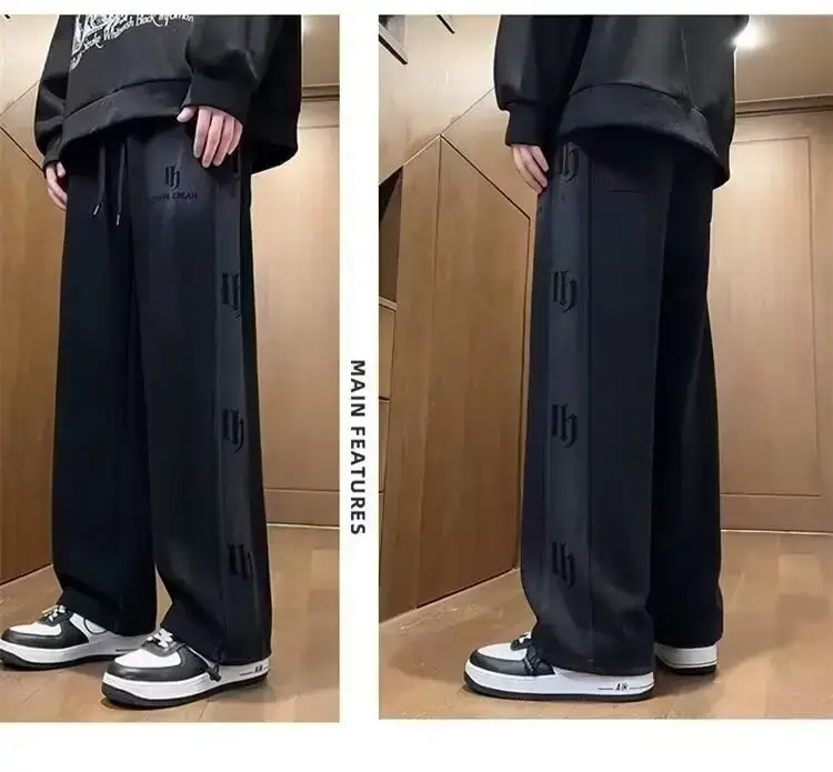 Foreign Trade Spring and Autumn Youth Fleece-Lit Pants Men's Wide-Leg Loose Sweatpants Men's Loose Tight Sports Fashion Brand High Street Casual — feature 9