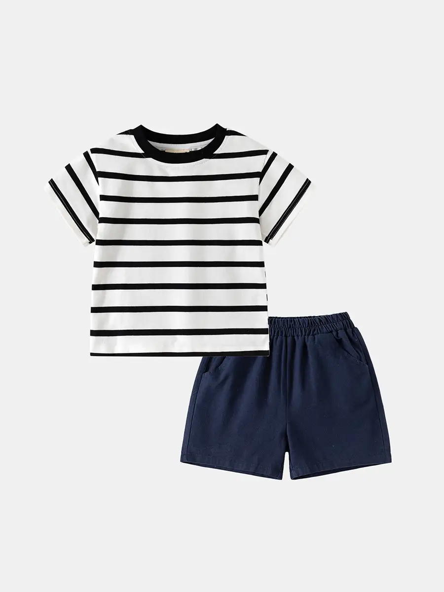 Baby Striped T-Shirt & Shorts Set for Boys - Image 4