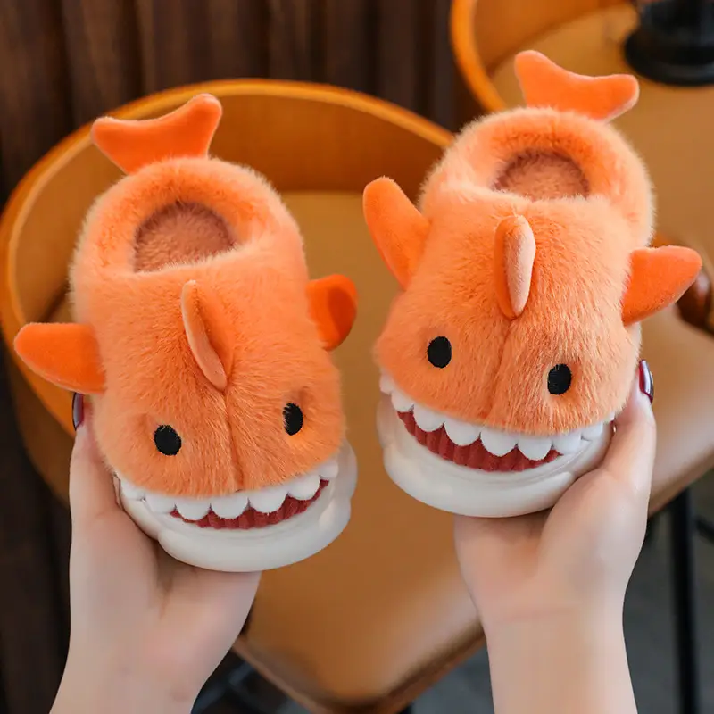 Children's Cotton Slippers Autumn and Winter Waterproof Home Indoor Non-slip Boy Cute Shark Pattern Baby Kids Cotton Slippers