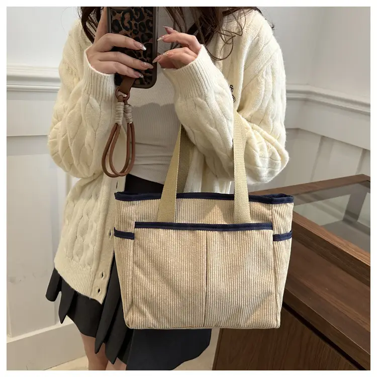 Corduroy Large Capacity Tote Bag for Women — feature 14
