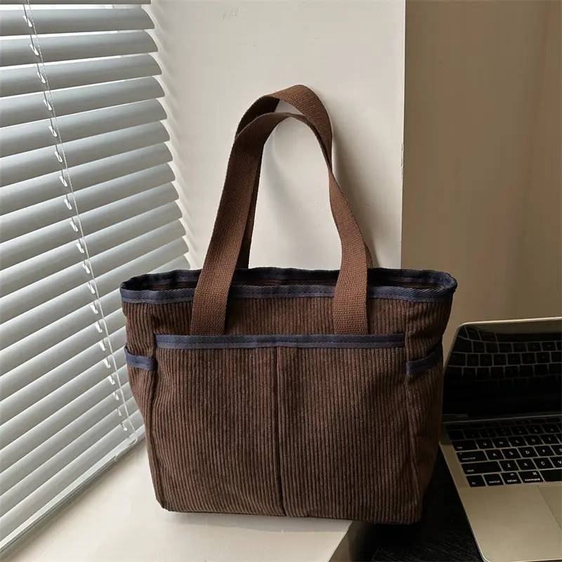 Corduroy Large Capacity Tote Bag for Women - Image 3