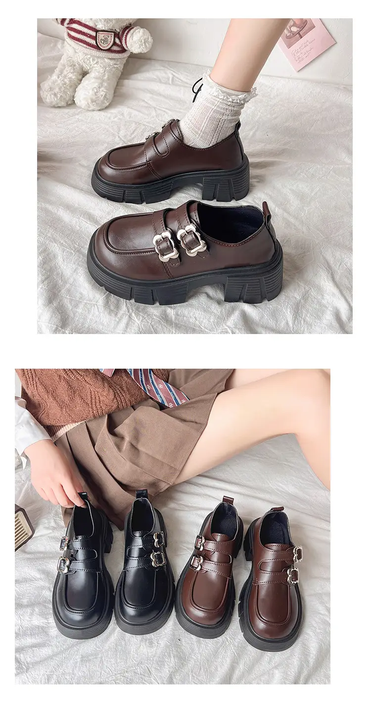 Small Leather Shoes Thick-soled British Style Women's 2025 Spring Vintage Trifle Jk Loafers College Style Mid-heel Uniform Shoes — feature 15